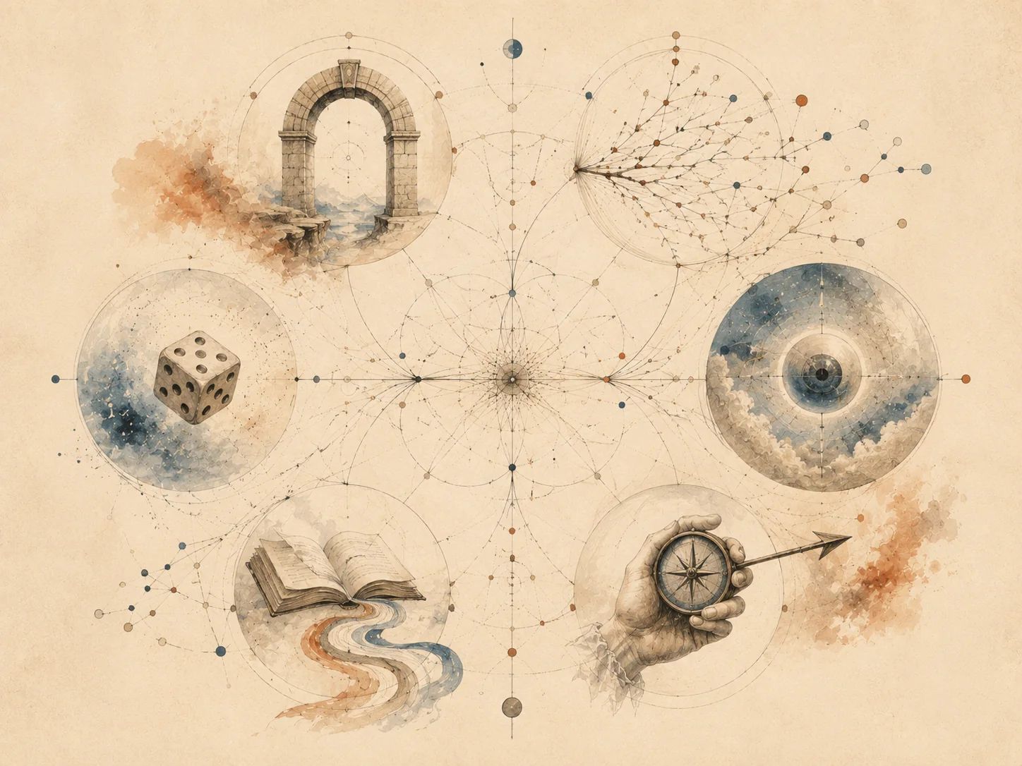 Carte symbolique claire des causes, du hasard, du regard et de l’orientation