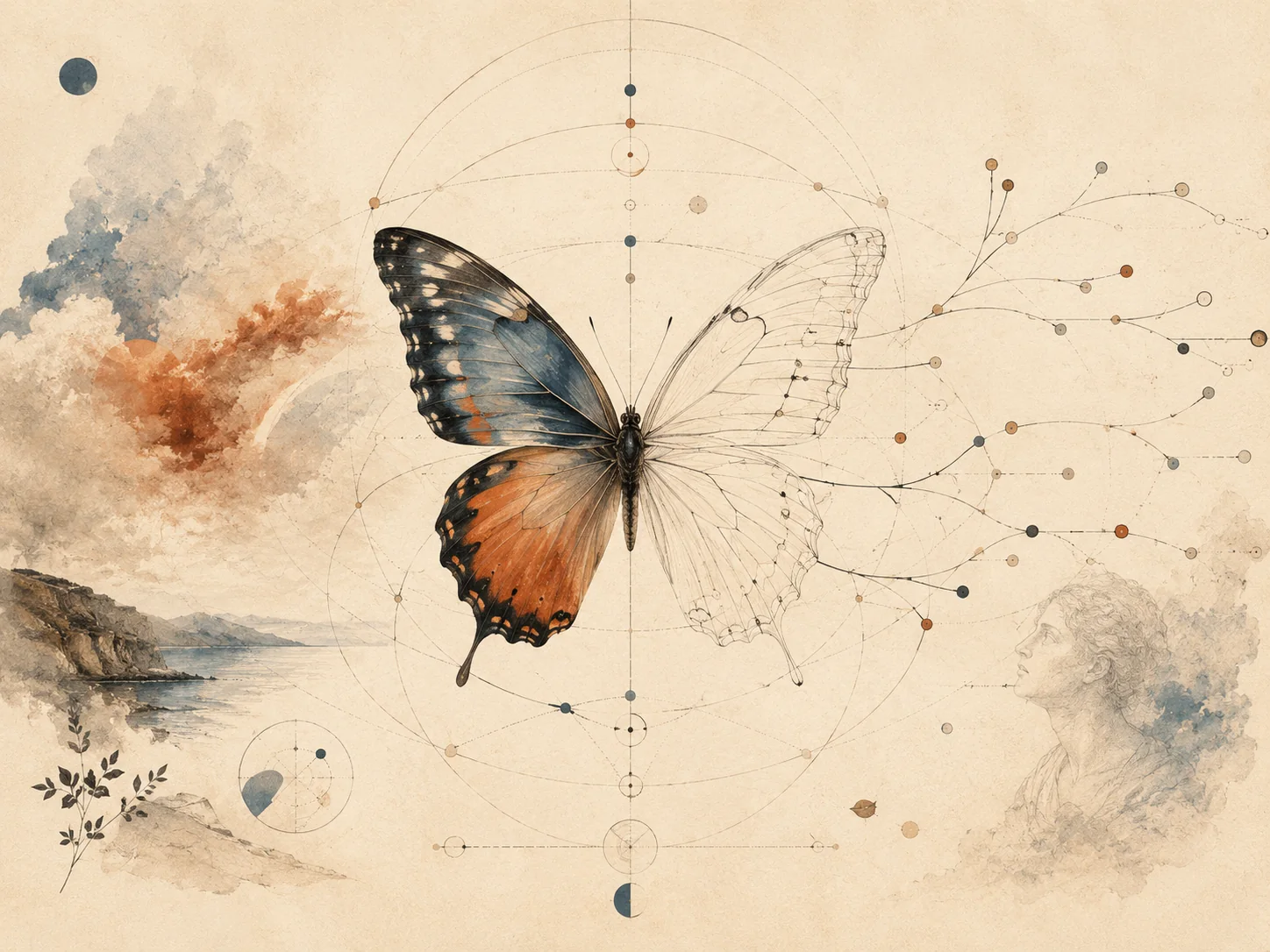 Papillon central, paysage intérieur et géométrie des causes en version claire