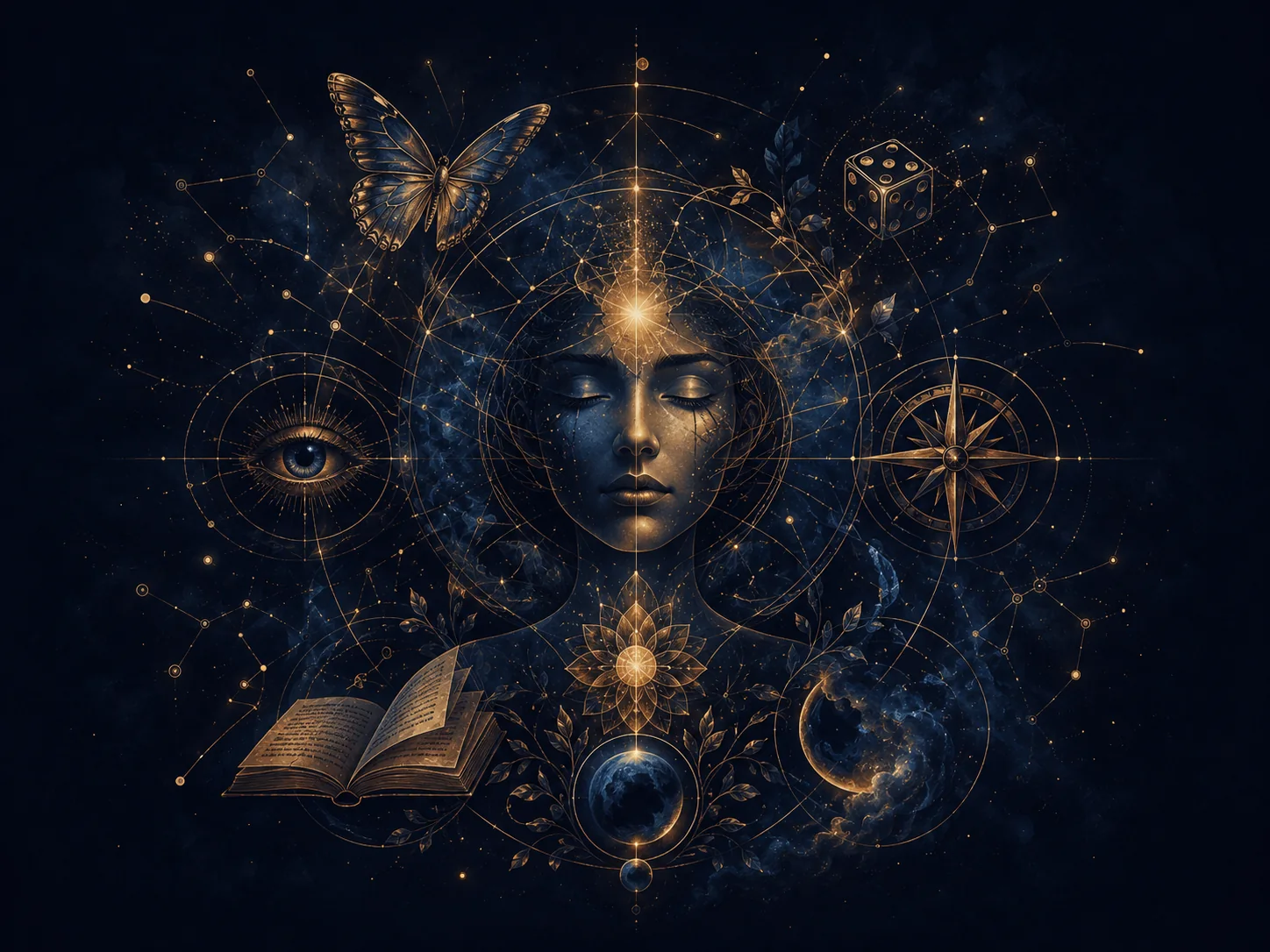 Papillon de synthèse et géométrie intérieure en version sombre